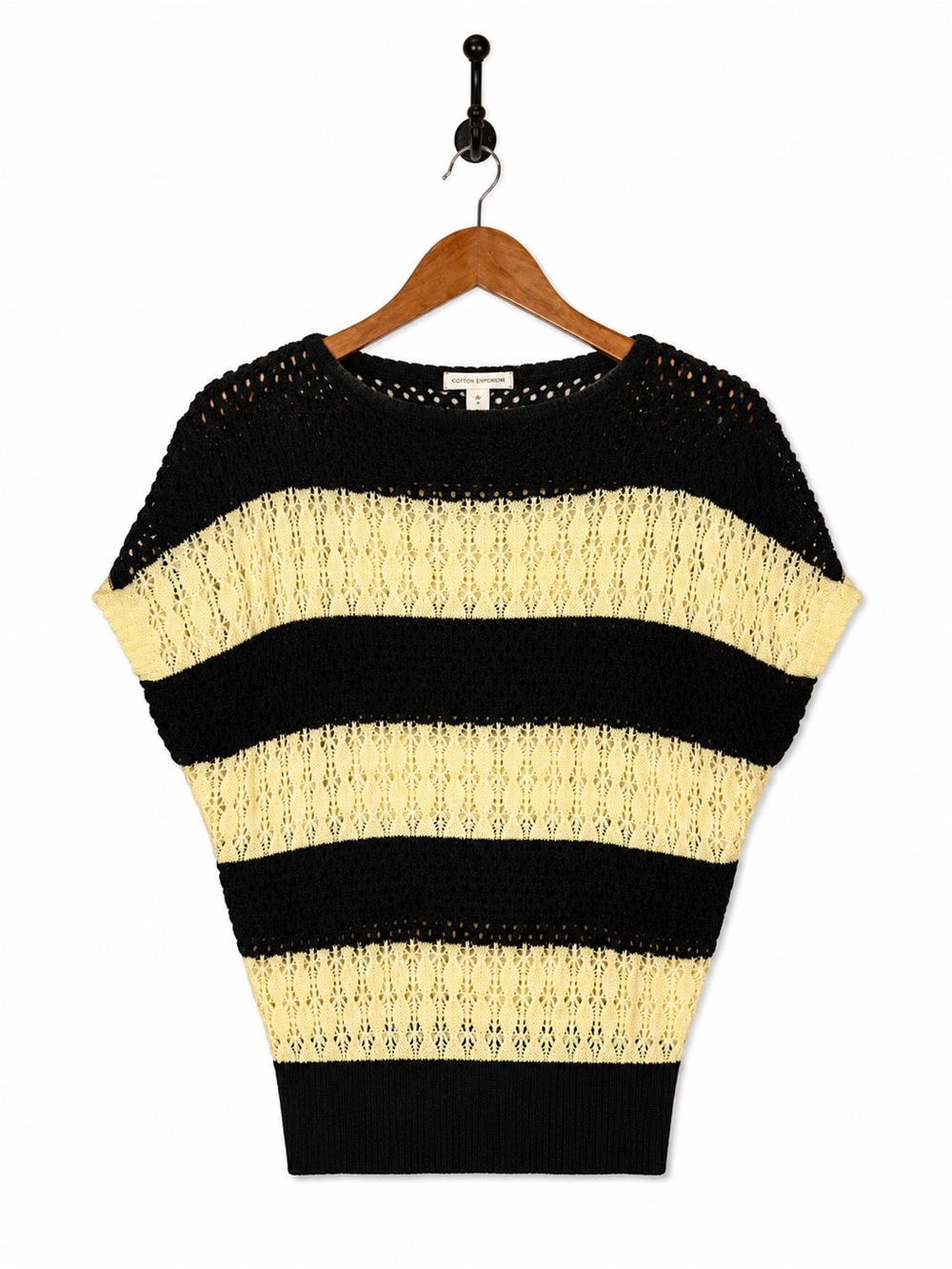 Jon & Anna New York  Knit Striped Sweater Top Black Cream Batwing Sleeve Size M